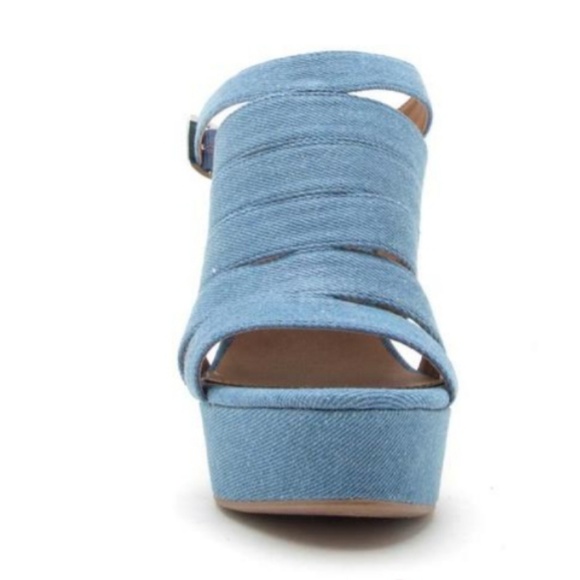 💋 last 10 LIGHT BLUE DENIM STRAPPY WEDGE SANDAL - Picture 4 of 8